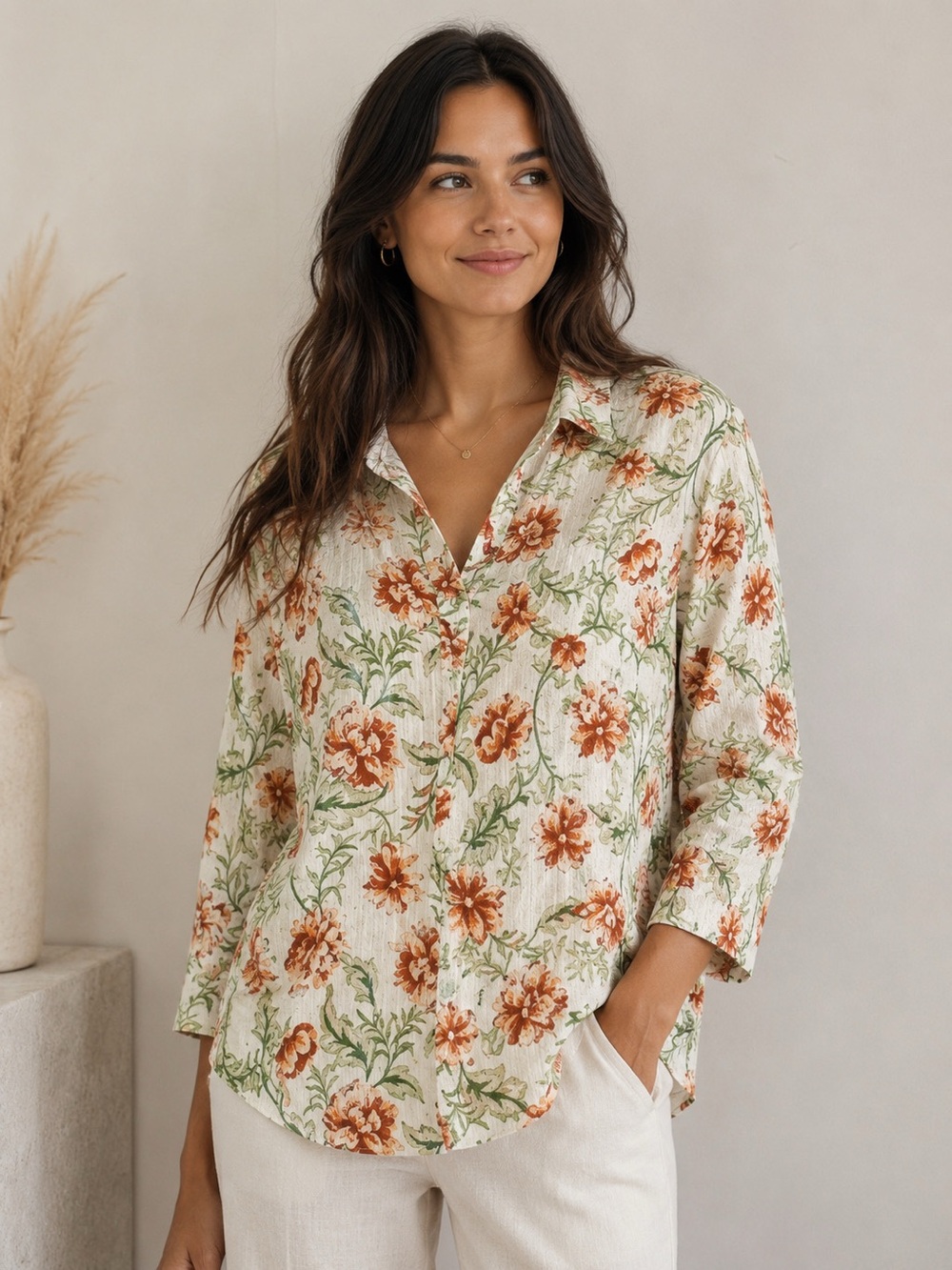 Anthropologie Joie Floral 100% Linen orange Peony Tunic Blouse Sz 1X